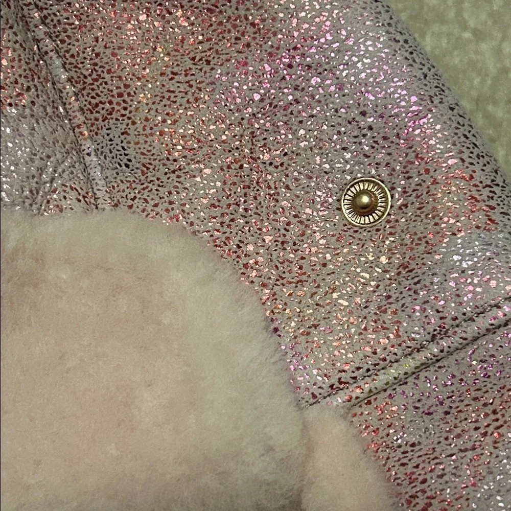 UGG® Girls Heritage Flap Shearling Pom Pom Hat Pink Metallic Size 2-4 Years